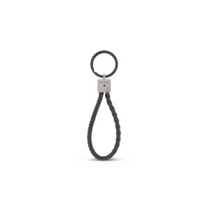 Portachiavi in titanio nero con cordino in pelle nero e diamante black da 5 punti